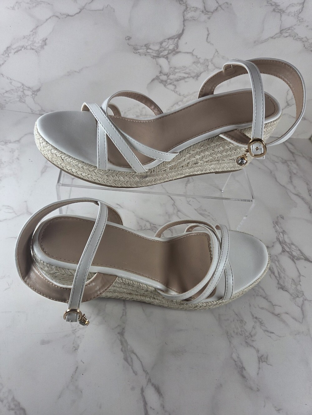 Women’s White Espadrille Wedge Sandals(B102)